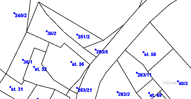 Parcela st. 283/5 v KÚ Damírov, Katastrální mapa