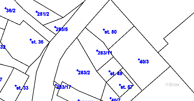 Parcela st. 283/11 v KÚ Damírov, Katastrální mapa