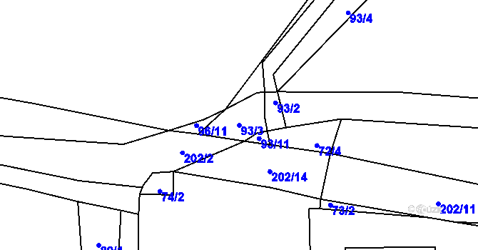Parcela st. 93/3 v KÚ Dědice u Zbýšova, Katastrální mapa