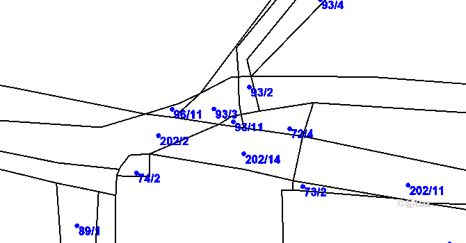 Parcela st. 93/11 v KÚ Dědice u Zbýšova, Katastrální mapa