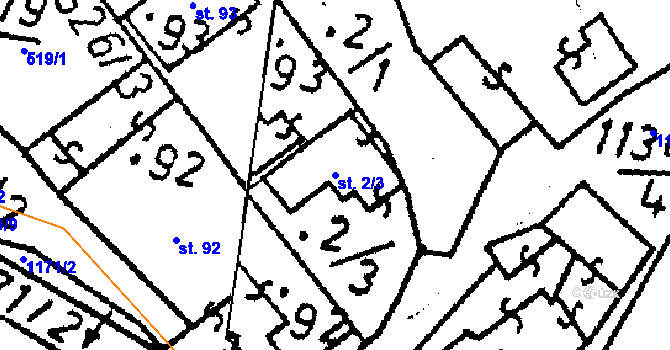 Parcela st. 2/3 v KÚ Klucké Chvalovice, Katastrální mapa