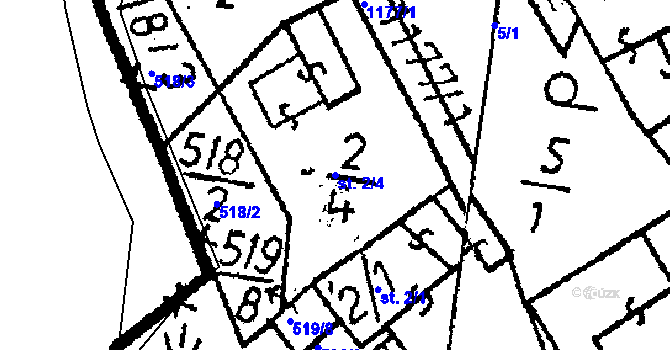 Parcela st. 2/4 v KÚ Klucké Chvalovice, Katastrální mapa