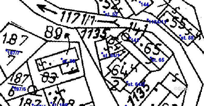Parcela st. 64/1 v KÚ Klucké Chvalovice, Katastrální mapa
