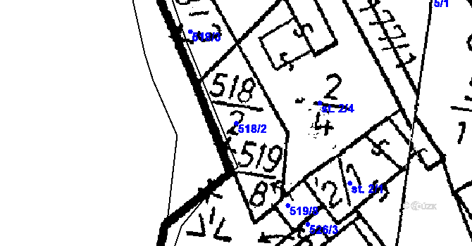 Parcela st. 518/2 v KÚ Klucké Chvalovice, Katastrální mapa