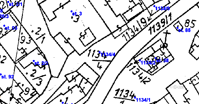 Parcela st. 1134/4 v KÚ Klucké Chvalovice, Katastrální mapa