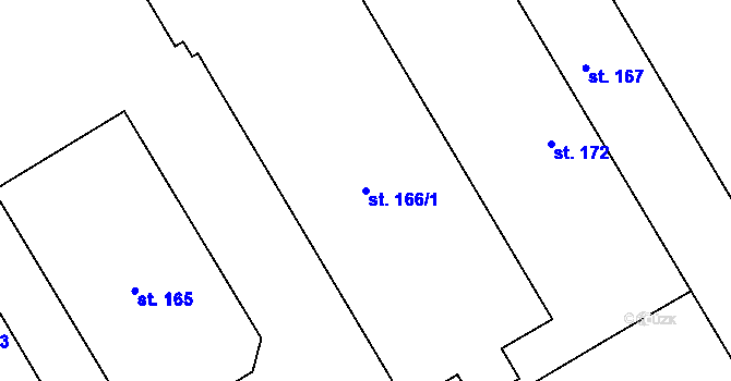 Parcela st. 166/1 v KÚ Klucké Chvalovice, Katastrální mapa