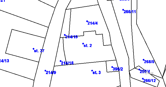 Parcela st. 2 v KÚ Krchlebská Lhota, Katastrální mapa