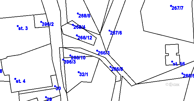 Parcela st. 266/3 v KÚ Krchlebská Lhota, Katastrální mapa