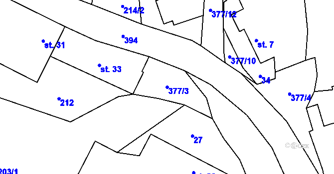 Parcela st. 377/3 v KÚ Krchlebská Lhota, Katastrální mapa
