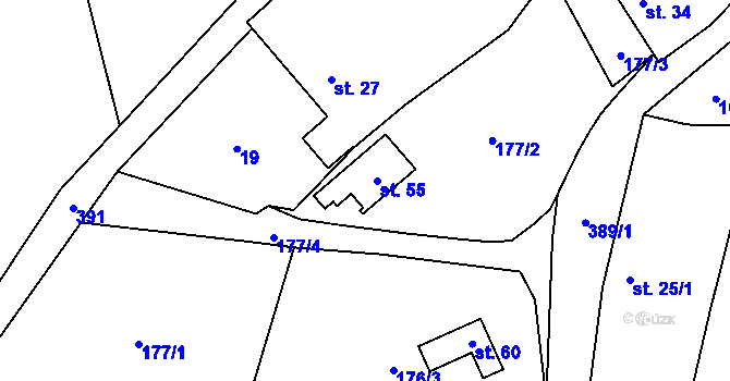 Parcela st. 55 v KÚ Krchlebská Lhota, Katastrální mapa