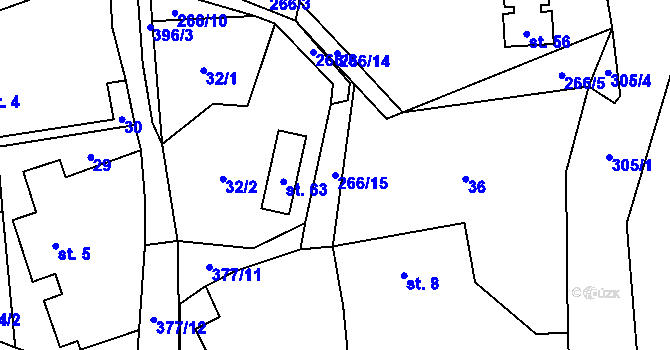 Parcela st. 266/15 v KÚ Krchlebská Lhota, Katastrální mapa