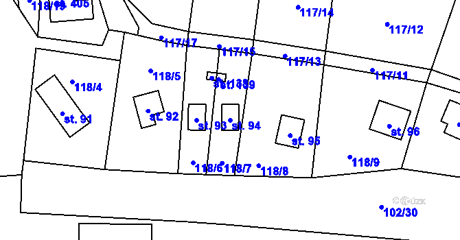 Parcela st. 94 v KÚ Zbýšov v Čechách, Katastrální mapa
