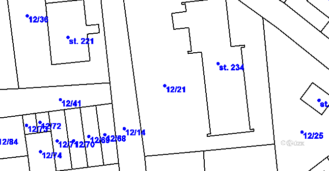 Parcela st. 12/21 v KÚ Zbýšov v Čechách, Katastrální mapa