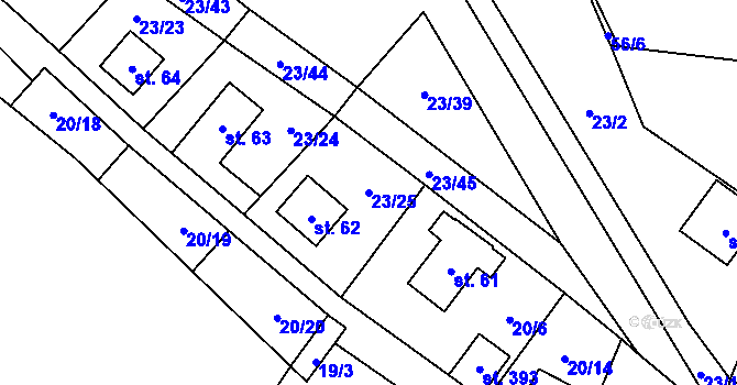 Parcela st. 23/25 v KÚ Zbýšov v Čechách, Katastrální mapa