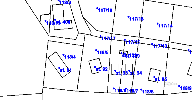 Parcela st. 118/5 v KÚ Zbýšov v Čechách, Katastrální mapa