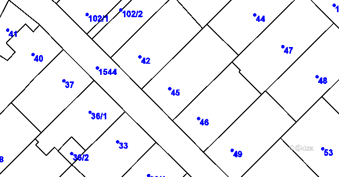 Parcela st. 45 v KÚ Zbýšov u Oslavan, Katastrální mapa