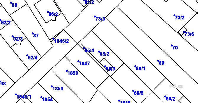 Parcela st. 65/2 v KÚ Zbýšov u Oslavan, Katastrální mapa
