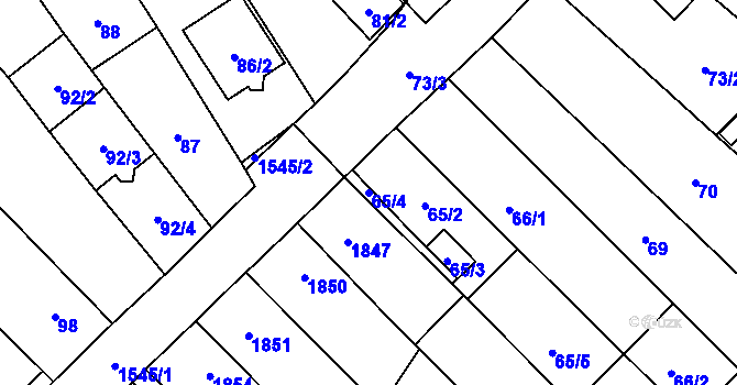 Parcela st. 65/4 v KÚ Zbýšov u Oslavan, Katastrální mapa