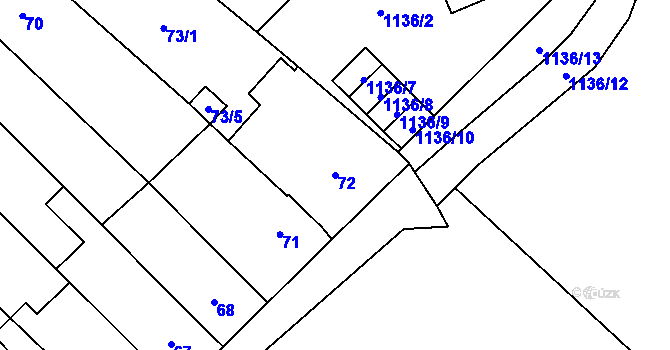Parcela st. 72 v KÚ Zbýšov u Oslavan, Katastrální mapa