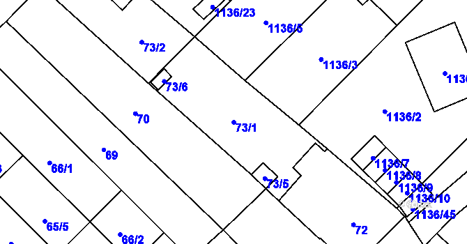 Parcela st. 73/1 v KÚ Zbýšov u Oslavan, Katastrální mapa