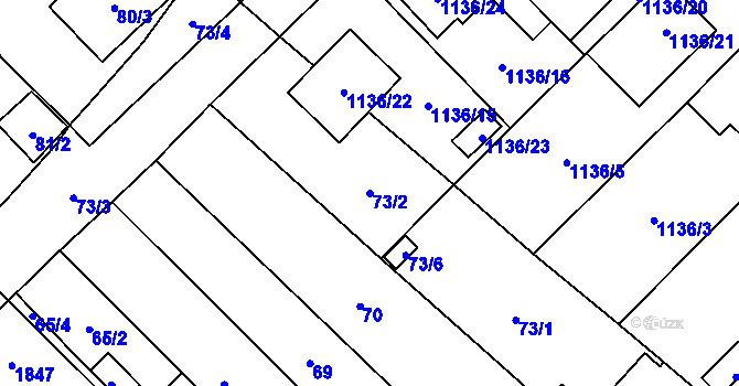 Parcela st. 73/2 v KÚ Zbýšov u Oslavan, Katastrální mapa