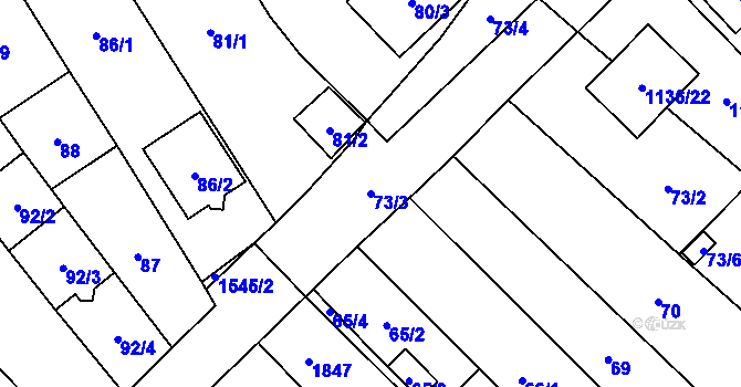 Parcela st. 73/3 v KÚ Zbýšov u Oslavan, Katastrální mapa
