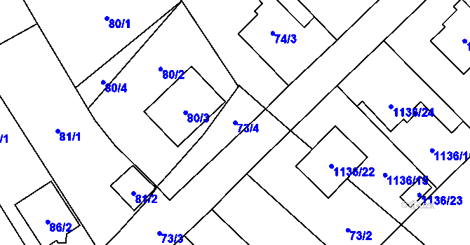 Parcela st. 73/4 v KÚ Zbýšov u Oslavan, Katastrální mapa
