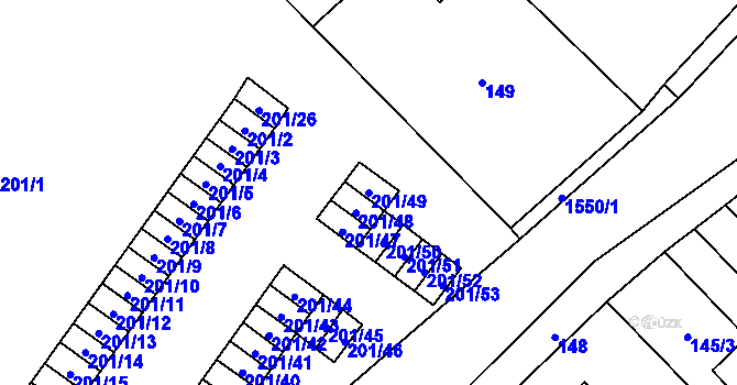 Parcela st. 201/49 v KÚ Zbýšov u Oslavan, Katastrální mapa