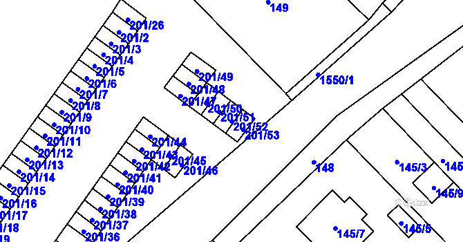 Parcela st. 201/52 v KÚ Zbýšov u Oslavan, Katastrální mapa