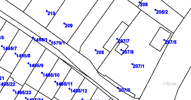 Parcela st. 208 v KÚ Zbýšov u Oslavan, Katastrální mapa
