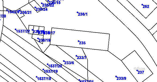 Parcela st. 235 v KÚ Zbýšov u Oslavan, Katastrální mapa