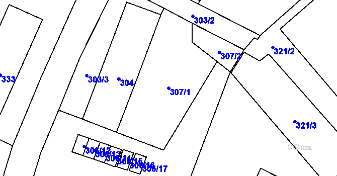 Parcela st. 307/1 v KÚ Zbýšov u Oslavan, Katastrální mapa