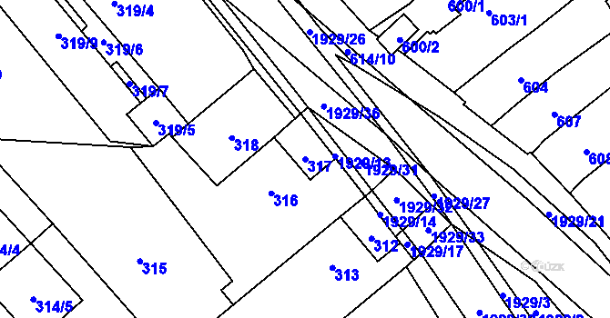 Parcela st. 317 v KÚ Zbýšov u Oslavan, Katastrální mapa