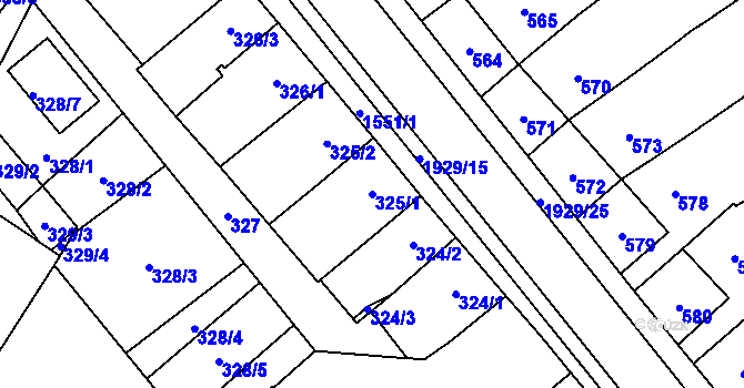 Parcela st. 325/1 v KÚ Zbýšov u Oslavan, Katastrální mapa