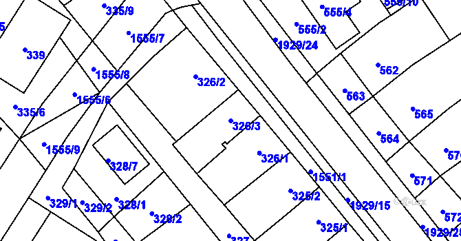 Parcela st. 326/3 v KÚ Zbýšov u Oslavan, Katastrální mapa