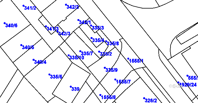 Parcela st. 335/2 v KÚ Zbýšov u Oslavan, Katastrální mapa
