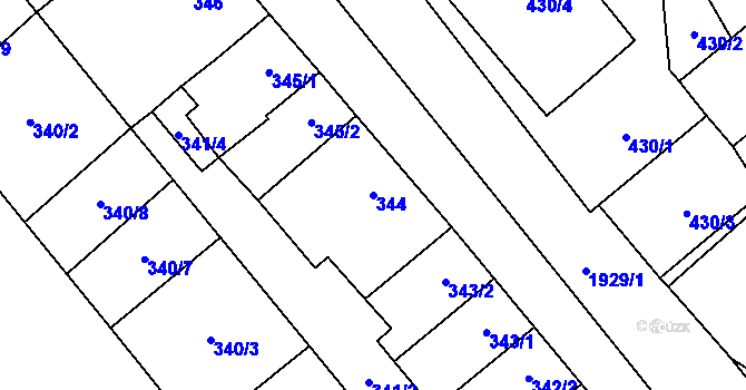 Parcela st. 344 v KÚ Zbýšov u Oslavan, Katastrální mapa