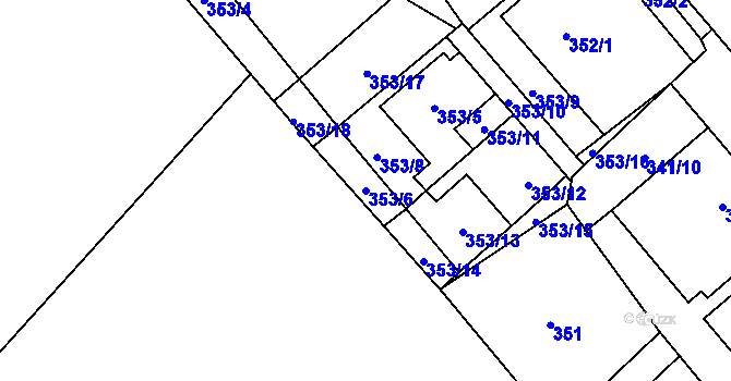 Parcela st. 353/6 v KÚ Zbýšov u Oslavan, Katastrální mapa