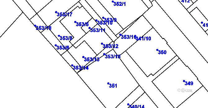 Parcela st. 353/15 v KÚ Zbýšov u Oslavan, Katastrální mapa
