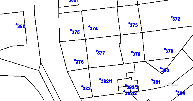 Parcela st. 377 v KÚ Zbýšov u Oslavan, Katastrální mapa