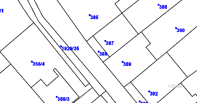 Parcela st. 388 v KÚ Zbýšov u Oslavan, Katastrální mapa