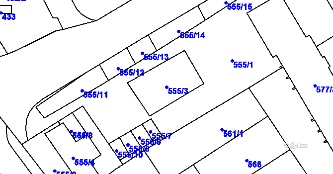 Parcela st. 555/3 v KÚ Zbýšov u Oslavan, Katastrální mapa