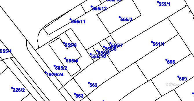 Parcela st. 555/5 v KÚ Zbýšov u Oslavan, Katastrální mapa