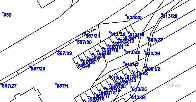 Parcela st. 557/9 v KÚ Zbýšov u Oslavan, Katastrální mapa