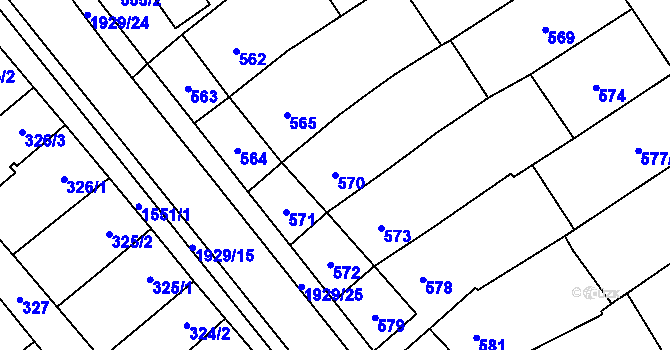 Parcela st. 570 v KÚ Zbýšov u Oslavan, Katastrální mapa