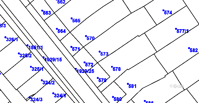 Parcela st. 573 v KÚ Zbýšov u Oslavan, Katastrální mapa