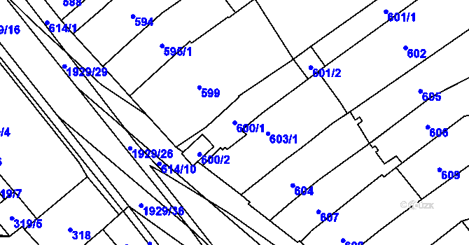 Parcela st. 600/1 v KÚ Zbýšov u Oslavan, Katastrální mapa
