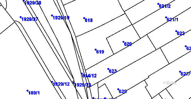 Parcela st. 619 v KÚ Zbýšov u Oslavan, Katastrální mapa