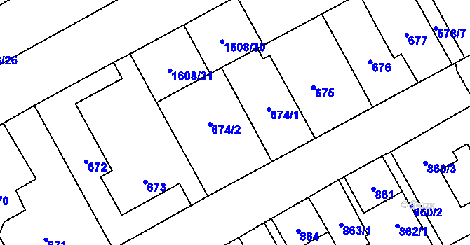 Parcela st. 674 v KÚ Zbýšov u Oslavan, Katastrální mapa