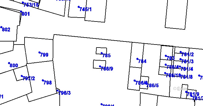 Parcela st. 785 v KÚ Zbýšov u Oslavan, Katastrální mapa